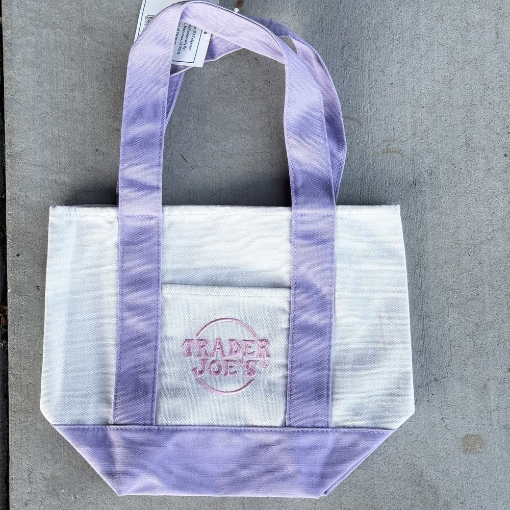 Trader Joe's Purple Pastel Mini Canvas Tote Lunch Personal Hand Bag Reusable NWT